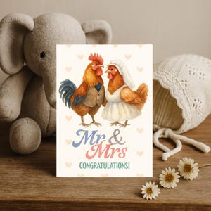 Cute Animal Wedding Card – Mr & Mrs Congratulations Card for Newlyweds – Bride and Groom Couple Gift – Romantic Greeting Card for Newlyweds