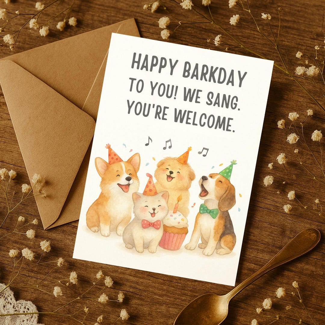 Pet Lover Funny Birthday Card – Cute Dog and Cat Themed Greeting Card ...