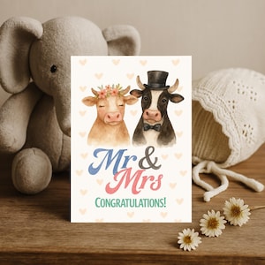 Wedding Congratulations Card – Mr & Mrs Congrats Couple Card – Cute Romantic Gift for Newlyweds – Funny Greeting for Bride and Groom