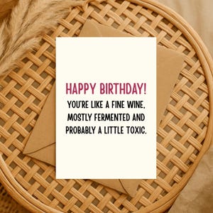 Sarcastic Wine Birthday Card. Hilarious Drinking Joke Card for Him, Her, Friends, Family, Coworkers. Sarcastic Drinking Humor Card