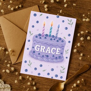 Custom Birthday Cake Card, Personalized Birthday Card, Cute Cake Illustration Card, Happy Birthday Card for Her, Him. Keepsake Greeting