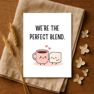 Karte zum ausdrucken, süße Kaffee & Zucker Illustration, romantische Kaffee Karte zum ausdrucken, für Paare, digitaler Download, Karte für Mann