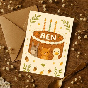 Custom Happy Birthday Card, Personalized Cake Design Card, Name Printed Birthday Card, Modern Minimal Birthday Card, Cute Party Greeting