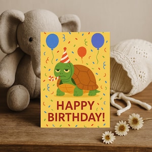 Funny Slow Birthday Card – Turtle Joke Card for Him – Lazy Animal Humor – Quirky Greeting for Friends – Card for Late Wishes