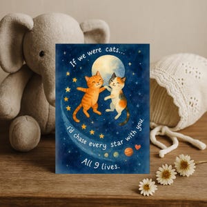 Romantische verjaardagskaart kat thema, brutale avonturenliefde, brutale liefde woordspeling, kaart voor haar, romantische woordspelingkaart, jubileumwensen