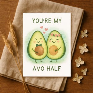 Afdrukbare leuke verjaardagskaart, woordspelingkaart avocado-paar, kaart voor hem, kaart voor haar, brutale liefdeskaart, woordspelingskaart liefde, kaart voor partner