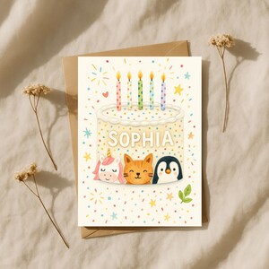 Custom Happy Birthday Cake Card Personalized Birthday Card, Custom Name Printed, Cute Pastel Cake Greeting, Sweet Birthday Card for Daughter