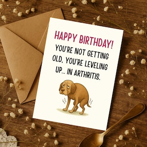 Funny Birthday Card for Him, Her. Not Getting Old, Just Levelling Up in Arthritis. Getting Older Card. Sarcastic Aging Birthday Card