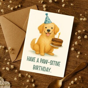 Cute Dog Birthday Card for Her or Him – Golden Retriever Greeting Card – Punny Animal Birthday Card – Dog Lover Gift Idea