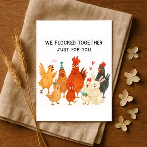 Funny Chicken Birthday Card, Cute Farm Animal Pun Card for Friends or Family, Flock Together Humor Card, Country Farmyard Birthday Card
