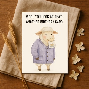 Funny Sheep Birthday Card - Wool Pun Card for Friend, Coworker, or Sibling - Cute Animal Greeting Card for Him or Her, Funny Animal Card