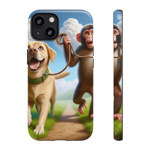 Whimsical Animal Phone Case - Fun, Durable Cover for Dog Lovers, Cute Monkey & Dog Design, Pet Gift, Unique Phone Accessory