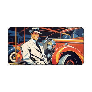Vintage Car Desk Mat: Retro Automotive Office Decor