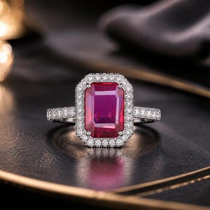 Ovaler Rubin-Pavé-Ring | Verlobungsring aus 925er Sterlingsilber | Geburtsstein-Schmuck für Juli