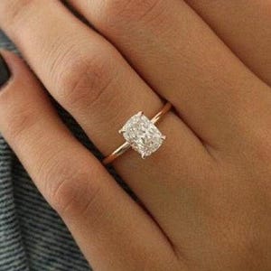 2.5 CT Elongated Cushion Colorless Moissanite Ring, Solitaire Engagement Ring, 14K Yellow Gold Wedding Ring, Elongated Cushion Proposal Ring