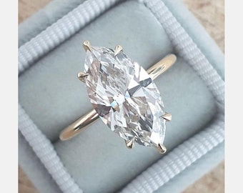 3.5 CT Marquise Cut Colorless Moissanite Ring, Solitaire Wedding Ring, Delicate Engagement Ring, 14K Yellow Gold Proposal Ring, Promise Ring