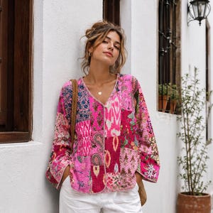 Boho Patchwork Jacket | Handmade Cotton Quilted Jacket, Indian Vintage Floral Coat, Gift For Women
