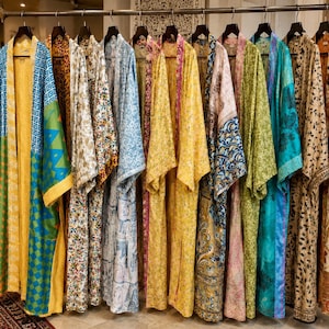 Silk Kimono Bulk Lot | Indian Handmade Patchwork Wholesale Robes, Women Vintage Bathrobes