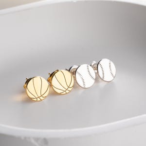 Dainty Sterling Silver Basketball Stud Earrings: Sports Fan Jewelry