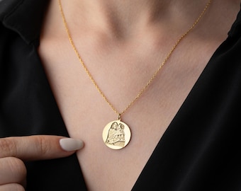Engraved Sterling Silver Photo Necklace: Personalized Portrait Pendant
