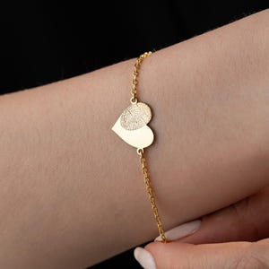 Sterling Silver Fingerprint Heart Bracelet Actual Fingerprint Jewelry Custom Fingerprint Bracelet with Name Memorial Gifts Remembrance Gift