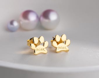 Custom Engraved Paw Print Sterling Silver Stud Earrings: Pet Memorial