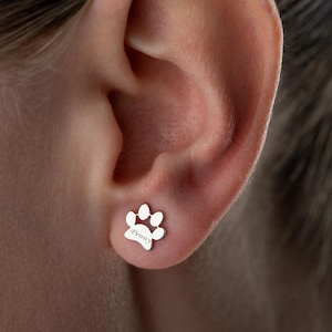 Personalized Sterling Silver Paw Print Stud Earrings: Pet Memorial Gift