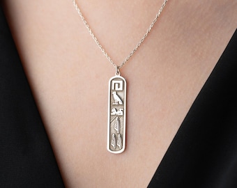 Gioielli con nome personalizzato egiziano, collana con cartiglio egiziano in argento sterling personalizzato, collana con nome geroglifico, regalo egiziano per