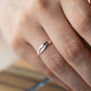 Custom Two Name Ring Personalized Stackable Rings in Sterling Silver Engraved Skinny Band Ring Dainty Stacking Name Ring Memorial Date Ring