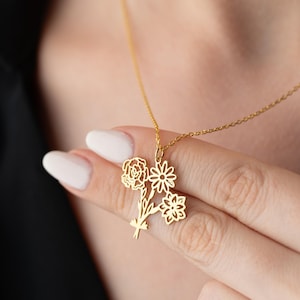 Sterling Silver Birth Flower Necklace: Custom Family Keepsake