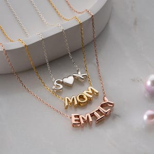 Personalized Bubble Name Necklace Custom 3D Balloon Letter Necklace Silver Puffy Initial Necklace 3D Movable Letters Christmas Gift