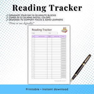 Registro de lectura para estudiantes / Registro de lectura imprimible / PDF + PNG / Tamaño carta A4 A5 / Uso en aulas y niños
