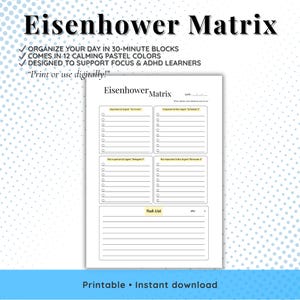 Eisenhower Matrix Priority Planner Printable | Time Management Template | Urgent Important Task List | Productivity PDF  | J-019