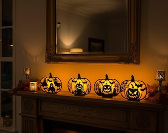Halloween Pumpkin Silhouette Lanterns – Cat, Ghost, Jack-O’-Lantern & Spider Web – Spooky LED Window Decor