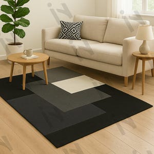 Modern Hand-Tufted Wool Rug: Black & Grey Geometric Design