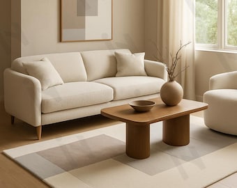 Handtuftad ullmatta, beige krämtaupe geometrisk, modern minimalistisk