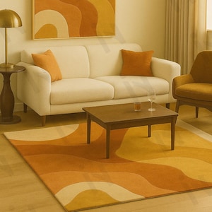 Hand Tufted Wool Rug: 70s Abstract Earth Tone Design