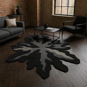 IN-52 Irregular Shape Hand Tufted Wool Rug in Black & Grey Burst Design Rug for Sculpted Texture Rug for Kids, Bedroom, Living Room, Custom.