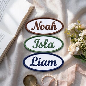 Custom Iron On Name Patch for Kids | Embroidered Backpack Name Tag | Personalized Retro Clothing Label | Camp Gear Tag