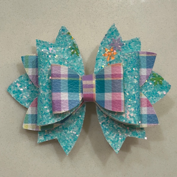 Stanley Aquamarine Plaid and Glitter Straw Topper Bow