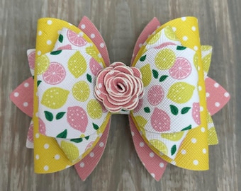 Jumbo Stanley Peach Whip Stripe Butter Cabana Gloss  Pomelo Pink Lemonade Yellow Pink Dots Summer Straw Topper Bow with Flower Center