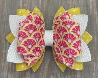 Jumbo Stanley Summer Grapefruit Pink Yellow White Dot Summer Straw Topper Bow