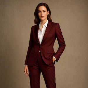 Women&#39;s Burgundy Color 2 Piece Suit - Tailored Blazer Set - Custom Formal Outfit - Bridesmaid Dress - Prom Dress