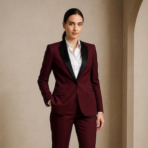 Women&#39;s Burgundy Color 2 Piece Suit - Tailored Blazer Set - Custom Formal Outfit - Bridesmaid Dress - Prom Dress