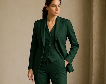 Hunter Green Women's 3-Piece Suit – Tailored Blazer Set, Formal Outfit - Blazer Pant