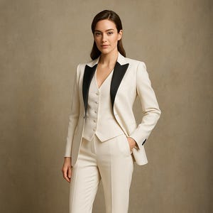 Women&#39;s Ivory Color 3 Piece Suit - Tailored Blazer Set - Custom Formal Outfit - Bridesmaid Dress - Prom Dress