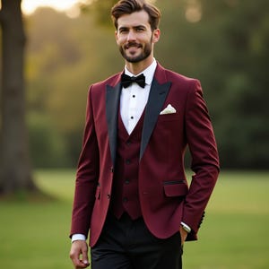 Burgundy Formal 3 Piece Men&#39;s Suit - Custom Groomsmen Suit - Slim Fit Suit Men - Bespoke Tailoring Fit Formal Event Men&#39;s Suit