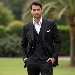 Luxury Black 3 Piece Tuxedo Men&#39;s Suit ,Wedding Groom Suit , Custom Suit , Slim Fit Suit Men
