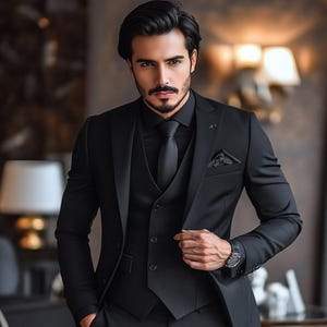 Men 3 Piece Suit Wedding Tuxedo For Groom - Slim Fit Suit With Vest - Black Formal Suit- Business Men Suits