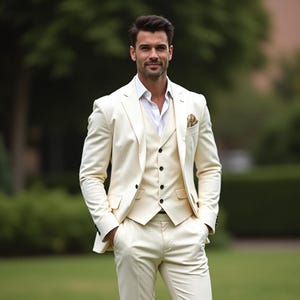 Men Cream Color 3 Piece Formal Event Suit , Groom Slim Fit Suit ,  Groomsmen Gift , Bespoke Suit Men  Men&#39;s Dress